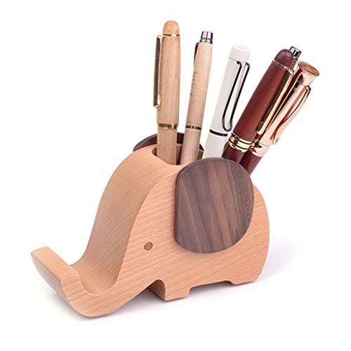shemines Wooden Elephant Phone Holder/Stand with Pen and Pen Holder Desk Decoration Multifunctional Pen Holder (Color : A, Size : 13 * 9 * 5cm) (A 13 * 9 * 5cm)