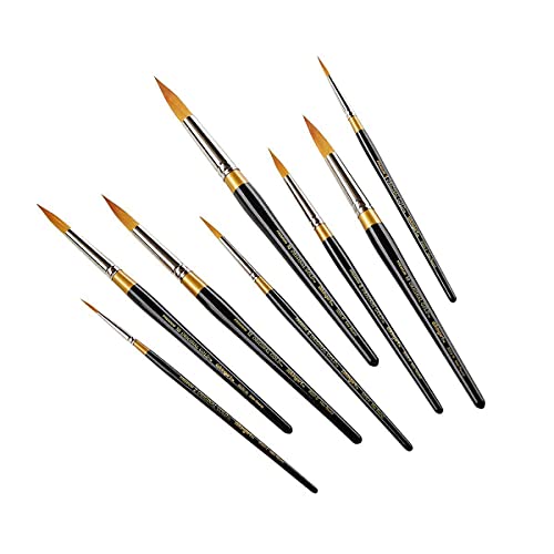 KINGART Original Gold 9020 Ultra Round Series Premium Golden Taklon, Multimedia Artist Brushes, Set of 8 Sizes (Sizes: 2,4,6,8,10,12,14,16)