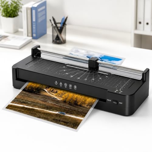Laminator Machine, 400W Portable Thermal Laminator with Hot and Cold Modes, Paper Trimmer and Photo Laminating Kit for Office, Classroom, School, Teacher and Home Use, A4 Documents