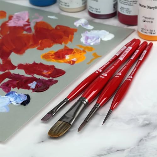 Borciani e Bonazzi Unico Silver Synthetic Series 811 Paint Brush, Flat 18 - Medium Handle Paintbrush Handcrafted in Italy, Cruelty-Free, Acrylic, Oil, Watercolor
