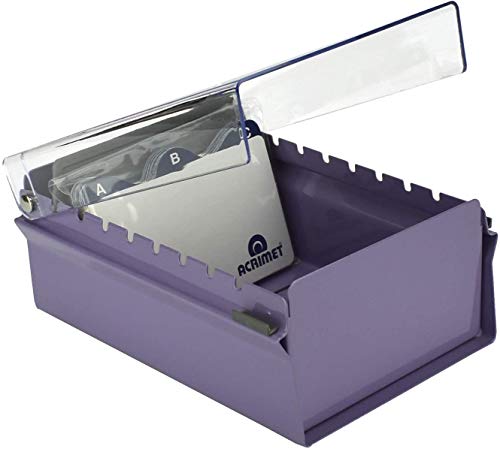 Acrimet 3 x 5 Card File Holder Organizer Box Metal Base Heavy Duty (AZ Index Cards and Divider Included) (Purple Color with Clear Crystal Plastic Lid Cover)