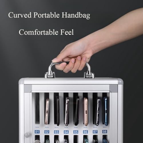 Wcxixo Slots Cell Phone Storage Box Aluminum Alloy Cell Phone Holder Wall-Mounted Pocket Chart Storage Locker Box Mobile Phone Lock Box with Handle and Security Lock for Classroom Office