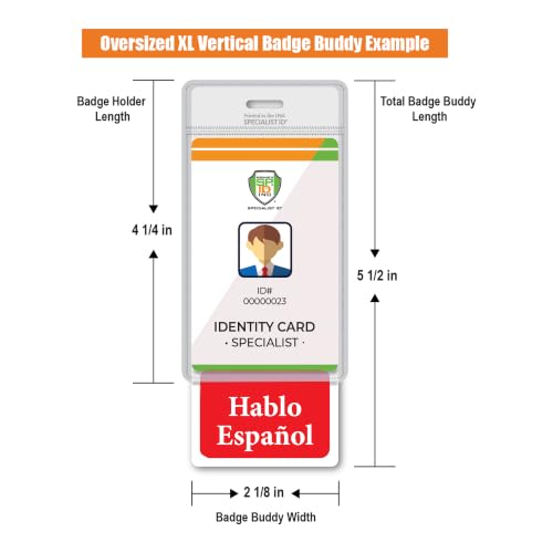 Bulk 20 Pack - Hablo Español Badge Buddy - Vertical Bilingual ID Backer for Spanish Speaking Staff - Heavy Duty Double Sided XL Badge Identifier for Retail, Hospital & Warehouse (Red)
