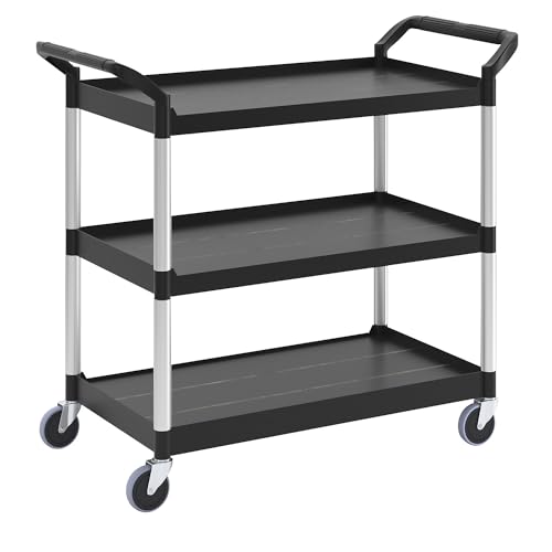 Rubbermaid 342488BLA Economy Plastic Cart, Three-Shelf, 18-5/8w x 33-5/8d x 37-3/4h, Black