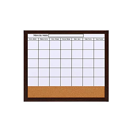 uhyOHF Whiteboard Dry Erase Calendar Cork Combination Board Monthly Planner Message Memo Brown Wooden Frame 21 X 18 Inches(