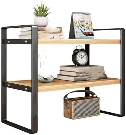GMWXJKKL 2-Tier Desktop Bookshelf - Multipurpose Wood Storage Shelf for Home Office & Kids Dorm Small Desk Organizer Rack for Computer & Books(Black,40 * 20 * 36cm/16 * 8 * 14in)