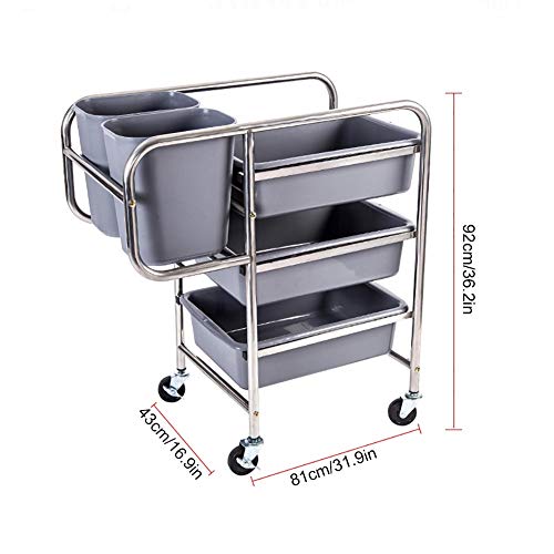 Multifunctional Utility Cart Service Storage Trolley Beauty Utility Cart Handy Kitchen Trolley Serving Bar Cart, 3 Tier Stainless Steel Catering Trolley On Rolling Caster With Brake For Home, Gray