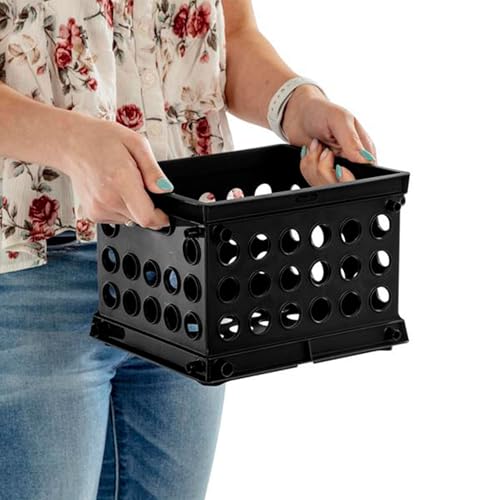 Sterilite Mini Crate, Stackable Storage Bin with Handles, Black, 36-Pack