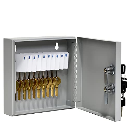 BankSupplies Fort Knox 10 Key Cabinet - Dual Lock Control Key Box - Welded 22 Gauge Steel Construction - Scratch Resistant - Write-On Key Tags for Easy Identification