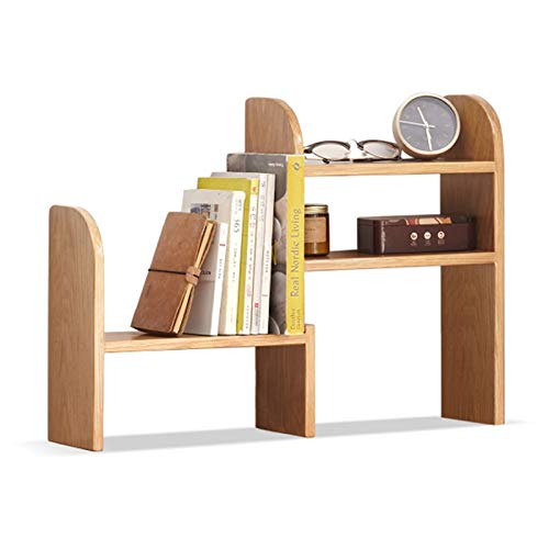 BINGQIAN Standing Bookcase Natural Oak Desk Bookshelf Expandable Desktop Organizer Table Top Bookcase, Extension Book Rack Adjustable for Office and Home Desktop Book Stand