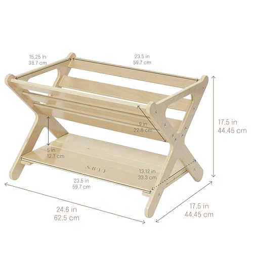 SVYP Sidestack Wooden Book Caddy with Storage Shelf and Handles, Natural