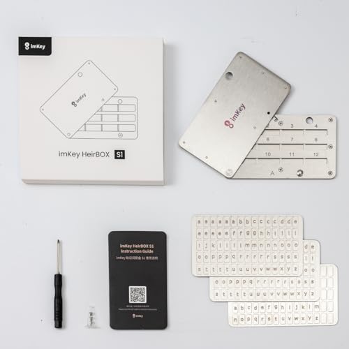 imKey HeirBOX S1 Crypto Seed Phrase Storage Metal Plate Backup Stainless Steel Fireproof Waterproof for 12/18/24 Word BIP39 Mnemonic Recovery Phrase Compatible with Ledger Trezor Bitcoin Cold Wallet