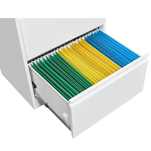3 Drawers Lateral File Cabinet with Lock, Metal Filing Cabinet with Card Holder, Steel Drawer File Cabinets for Under Desk Use, Perfect for Home Office, Legal, Letter, f4, a4 Size Documents,White