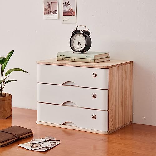 EliteBloom Desktop File Cabinet - Desktop Organizer Storage Box, Desktop Drawer Cabinet with Lock, 1/2/3/4 Tier Wooden Flat File Cabinet Storage, Desktop Storage Cabinet/Data Cabine,A-4 Drawer