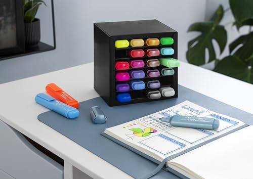 Faber-Castell Highlighter Desk Set - Assortment of 24 Chisel Tip Markers, Metallic, Neon, and Pastel Set - Thin No Bleed Highlighters, Stationery and Bullet Journal Supplies, Gifts for Artists