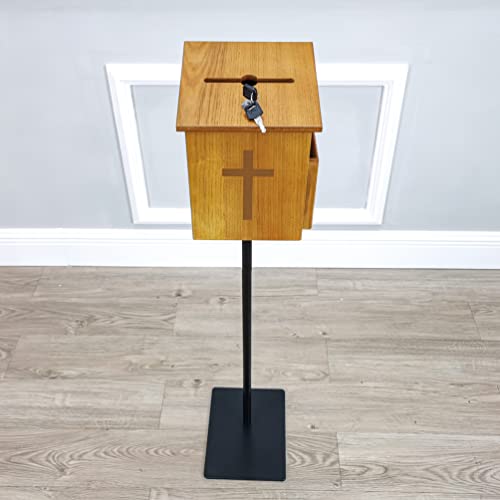 FixtureDisplays® MDF Donation Box Floor Stand Lobby Foyer Tithes & Offering Suggestion Collection Ballot Box 11065+10885