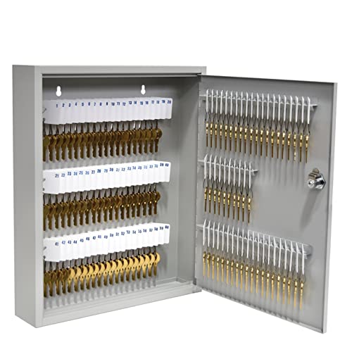 BankSupplies STEELMASTER 110 Key Cabinet Single Lock Key Box Welded Steel Scratch Resistant with Numbered Write-On Key Tags for Easy Identification 14W x 17H Inches