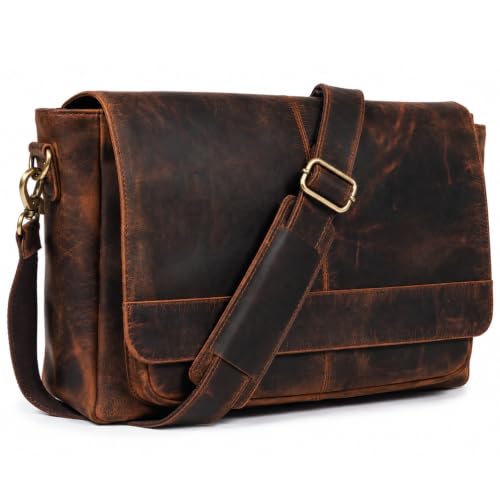 NomadCraftsCo. Leather Messenger Bag for Men, Full Grain Leather Laptop Briefcase Satchel for Work and Travel