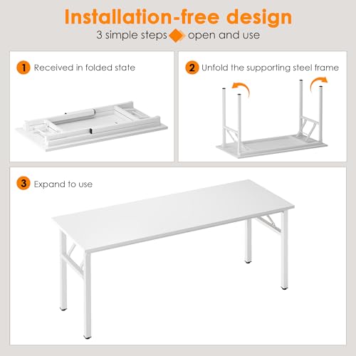 Need Large Folding Computer Desk, 62 Inch Writing Table, Metal Frame, White