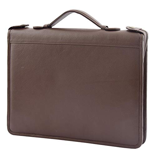 Brown Leather A4 Ring Binder Folio Office Bag File Folder Meetings Zip Organiser Braga