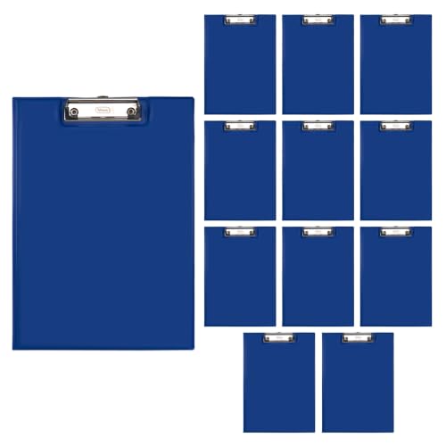 Idena 90295 Clipboard Folder for DIN A4, Pack of 12, Portrait Format, PVC Coated Clipboard in Blue, with Lid