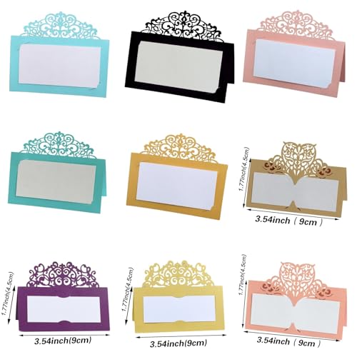 Name Tent Table Cards 200Pcs Vintage Flower Laser Cut Table Name Place Cards Lace Name Message Setting Card Wedding Birthday Party Favor Decoration(Black)