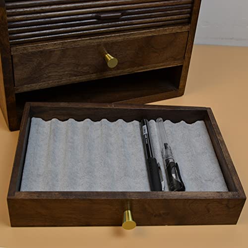 Wood Pen Box, 20 Pen Organizer Box, Luxury Fountain Pen Storage Box, with Drawer, Top Ink Bottle Storage with Rolling Door, for Shop or Home