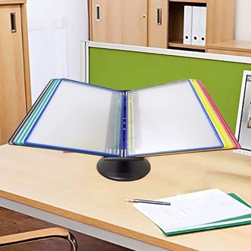 CETEOR Wall Mounted Display File Holder, Adjustable Desk Flip File Holder, Colored Deluxe Catalog Display Rack, with 20 Double-Sided Pockets, Letter-Size, for Office/Home Storage A4 Documents