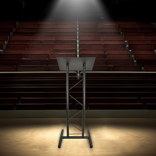 Kingdom KML8CB All Metal-Constructed Curved Lectern with “H” Style Base, Stand up Church Pulpit, Slanted Lectern, Conference Podium for Speakers, Speeches, Other Occasions, Powder Coat Finish Black