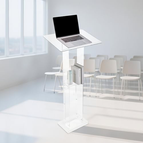 VEVOR Acrylic Podium, 47" Acrylic Podium Stand with Wide Reading Surface & Storage Shelf, Floor-Standing Clear Pulpits Acrylic for Church Office School, Black