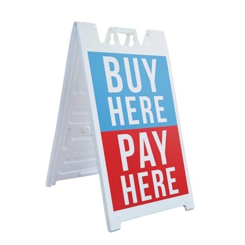 Buy Here Pay Here 24" x 36" Double Sided A-Frame Sidewalk Sign Includes 2 Plastic Inserts Foldable Portable White Signicade Sandwich Board Car Dealership Financing No Credit Needed Easy Approval