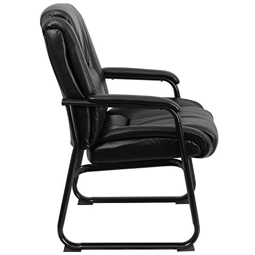 BizChair Big & Tall 500 lb. Rated Black LeatherSoft Tufted Executive Side Reception Chair with Sled Base