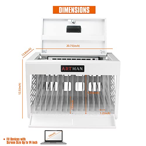 Finca ancha 16 Device Charging Cart - Portable Table Top Storage Cabinet for iPads, Tablets, Chromebooks and Laptop with Lock, Multiple USB Charging Station|Up to 16-inch Screen Size (White)