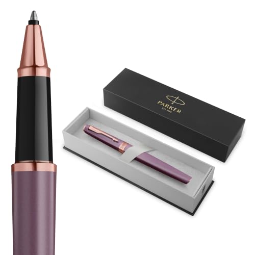 PARKER Meridian Rollerball Pen | Purple Lacquer with Rose Gold Trims | Fine Nib | Handwriting Pens & Stationery Supplies | Black Ink | Luxury Gift Box