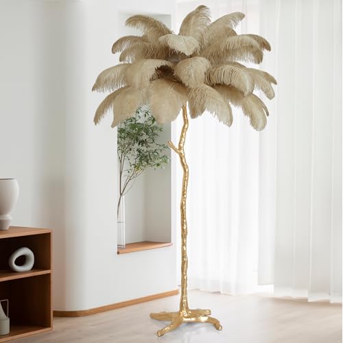 MAYOLA Luxury Resin Ostrich Feather Lamp, 35 Pieces Real Ostrich Feathers,Floor Lamp for Living Room, Bedroom and Office 67” Tall Feather Lamp(Ostrich Color, Floor Lamp)