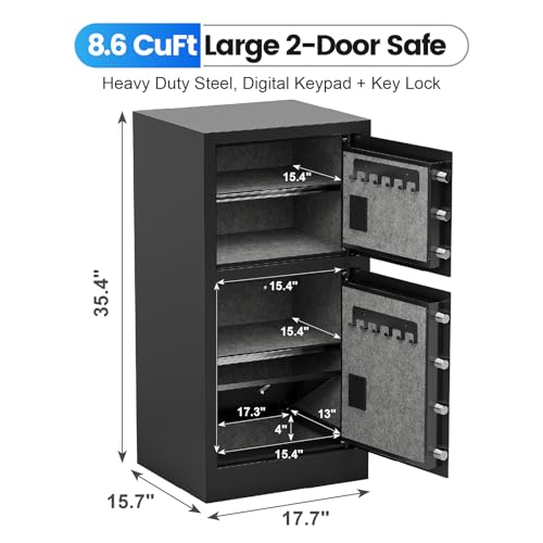Xyvaly Safe 8.6 Cu Ft Extra Large Safe for Home with Fireproof Waterproof Bag,Heavy Duty Double Door Security Safe Box,Digital Safes,Removable Shelves,Hidden Lock Box for Cash Files Office Document