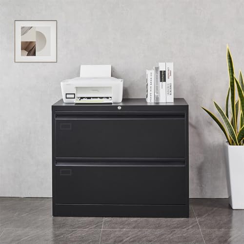 2 Drawer Lateral File Cabinet with Lock, Large Metal Vertical Filing Cabinet, Home Office Lockable Storage Cabinet for Hanging Files Letter/Legal/F4/A4 Size-Assembly Required (36"D x 18"W x 29"H)