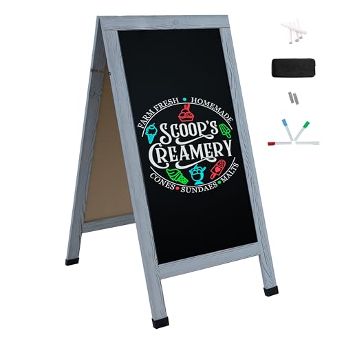 Sunnydaze Magnetic A-Frame Chalkboard Sign - 48- x 24-Inch - Graywashed