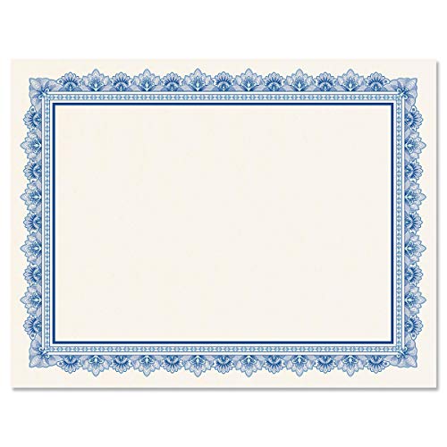 Intricate Blue & White Parchment Certificate Papers - Pack of 100, Laser & Inkjet Printer Compatible, For Office, Business Awards, Graduation, School Diplomas, 8-1/2" x 11" on 60 lb. Text Stock