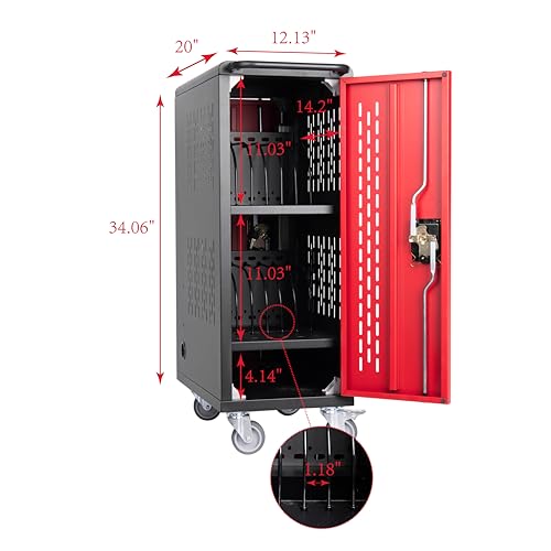 VOOTOLOVER 16-Bay Charging Cart for 15.6" Laptops/Tablets, Red/Black