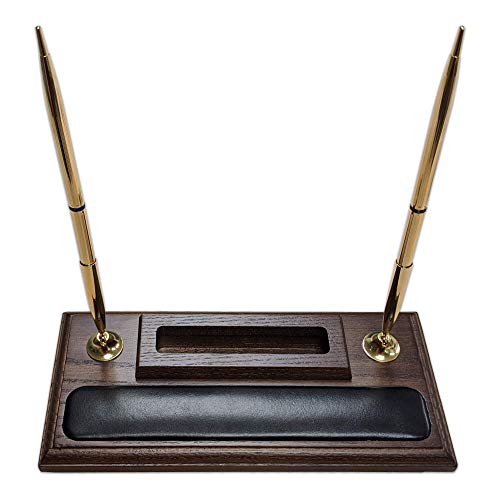 Walnut and Leather Pen Stand with Cell Phone Holder