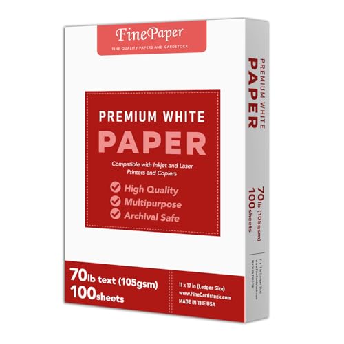 Bright White Paper - Multipurpose Office Print Writing Copy - Flyers, Posters, Design Proposals, Business Documents | 11 x 17 | 70lb Text (28lb Bond) | Acid Free Paper | 100 Sheets per Pack