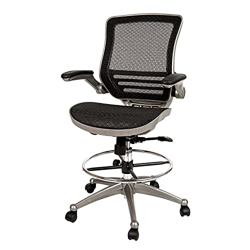 EMMA + OLIVER Graphite Gray Mid-Back Drafting Chair with Flip-Up Arms
