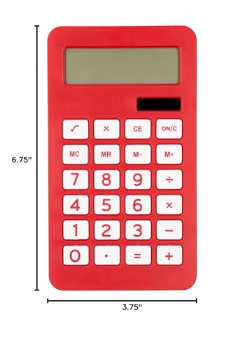 JAM PAPER Desktop Calculator - 10 Digit LCD Display - 3 3/4 x 6 3/4 Inches - Red - Bulk 10/Pack
