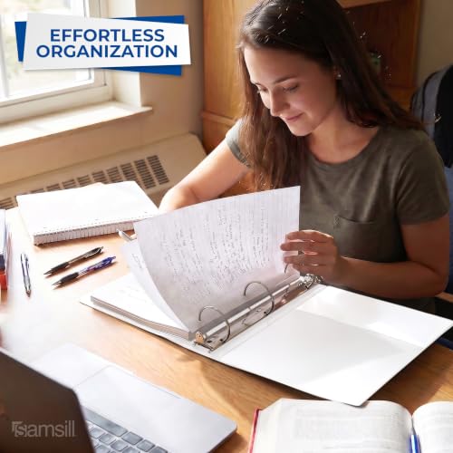 Samsill 3 Inch 3 Ring Binders, Economy Round Ring, Clear View Cover, 550 Sheet Capacity - for School, Home, Office - White, 12 Pack