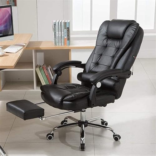 UOPYNE Leather Boss Chair Computer Desk Chair, Ergonomic High Back Cushion Lumbar Support with Wheels Comfortable Black Leather Racing Seat Adjustable Swivel Rolling Home Executive