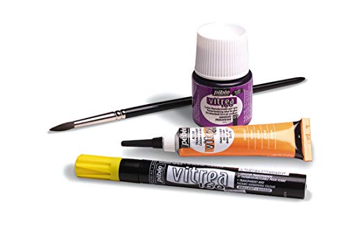 Pebeo Vitrea 160 Glossy Glass Paint - Set of 10 Assorted Colors, DIY Arts & Crafts Painting Supplies, Heat-Resistant Finish, Microwave & Dishwasher Safe Formula, 45 ml Bottles