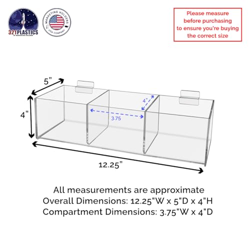 Marketing Holders 6 Pack Slatwall Acrylic Retail Tray 3 Compartment Dump Bin Acrylic Storage Caddy Product Storage Display Tray Slatwall Shelves Organizer for School Business Shop