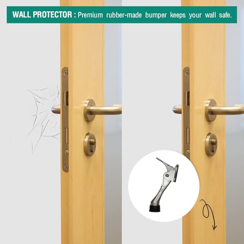HA SHI 4 Stoppers Kickdown Door Stop for Bottom of Door, 4 in, Black