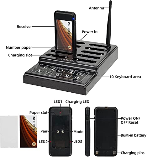 Retekess TD174 Restaurant Buzzer System, Restaurant Waiting Pager,10 Guest Pagers